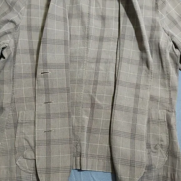 Talbots Women 14 Brown Plaid 100% Cotton V Neck Blazer Office Business - Picture 7 of 12